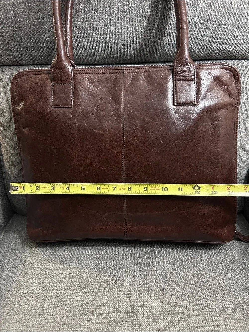 Latico Brown Leather Laptop Bag with silver zipper closure